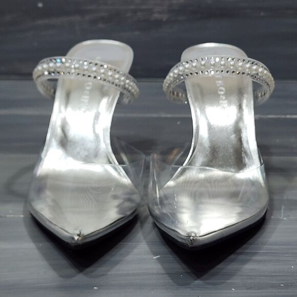 MATEO BY INC Cindy Stiletto Dress Sandles Heeled Mules Clear Pointy Toe 9.5 M - Picture 9 of 15